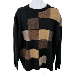 VINTAGE PROTEGE PATCHWORK KNIT SWEATER BLACK & NEUTRAL TONES -  XL